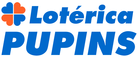 Logotipo Lotérica Pupins em azul e laranja